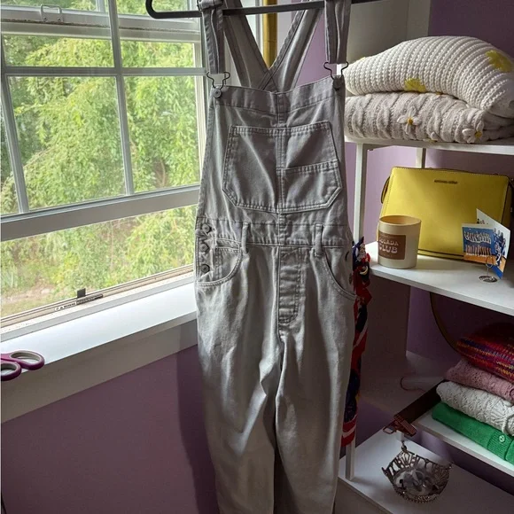 Free People Ziggy Straight Leg Light Gray Denim Overalls - Picture 2 of 9